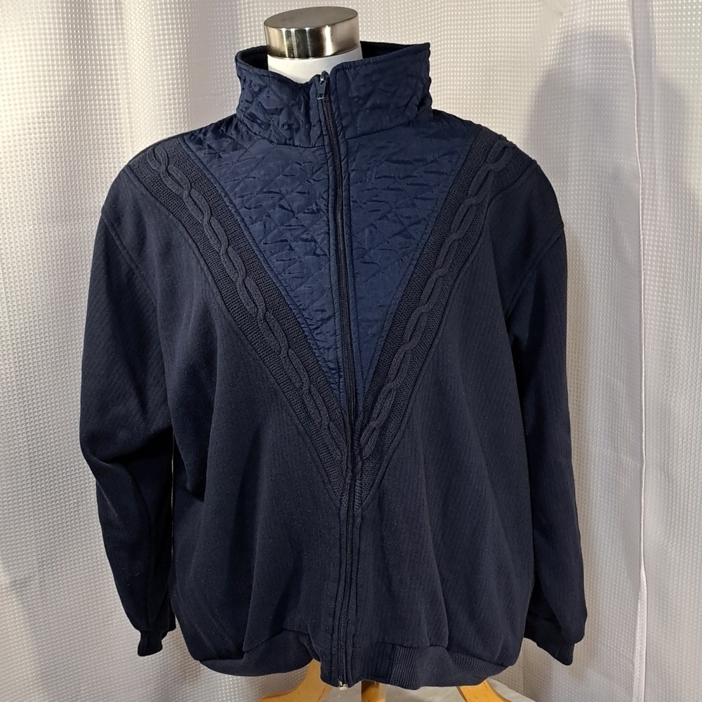 Navy Blue Quilted Zip-Up Jacket